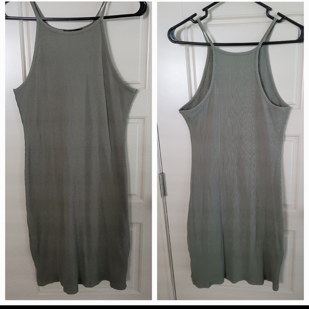 Ambiance Sleveless Racer Neck Casual Dress, Size Large, Color Army Green
